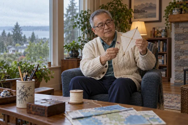 AI-created fictional Henry Wu, aged 69, in a personal veterans’ residential room. No real person or institution.