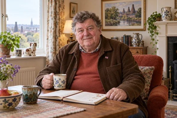 AI-created fictional Leonard Whitfield, aged 73, in a personal veterans’ residential room. No real person or institution.