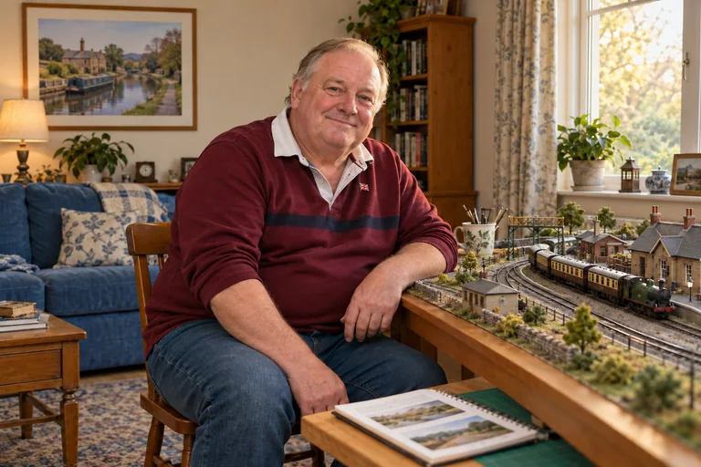 AI-created fictional Colin Ashworth, aged 64, in a personal veterans’ residential room. No real person or institution.